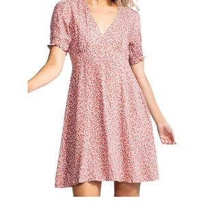 Pink Martini Empire Waist Floral Mini Dress in Pink XS